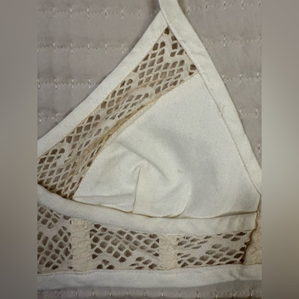 NWT PatBO Linen Blend Bralette Mesh Lined Crop Top in Cream and Tan - 0 - Picture 13 of 16